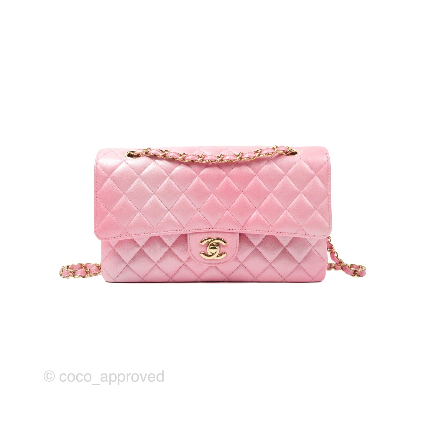 Chanel Classic M/L Medium Flap Quilted Pink Cloudy Pearly Goatskin Gold Hardware 23S