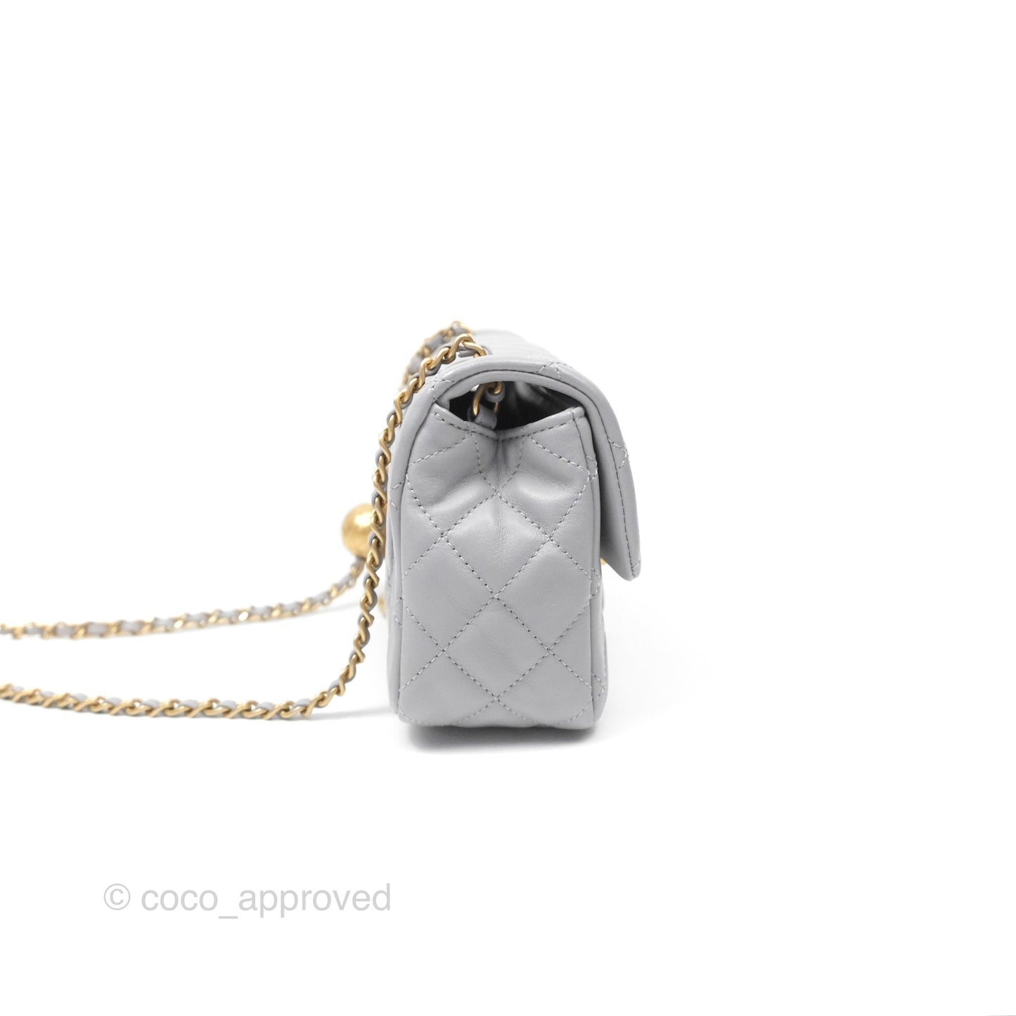 Chanel Mini Rectangular Pearl Crush Grey Lambskin Aged Gold Hardware