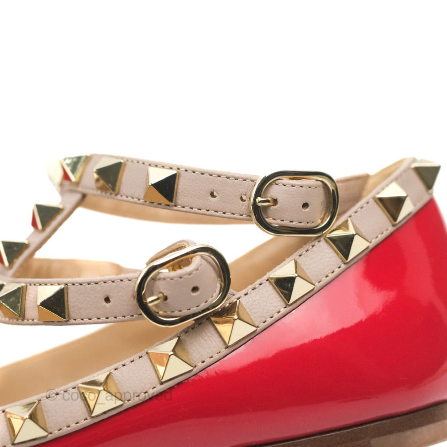 Valentino Garavani Rockstud Caged Flats In Red Size 35