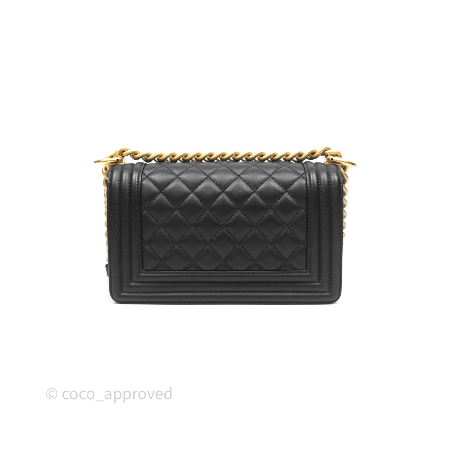 Chanel Small Boy Quilted Black Calfskin Aged Gold Hardware