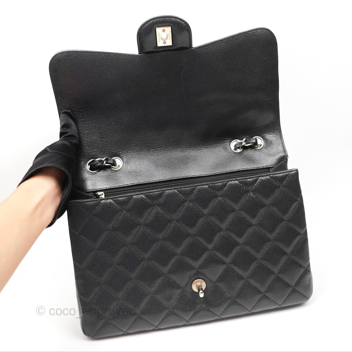 Chanel Jumbo Single Flap Quilted Black Caviar Silver Hardware