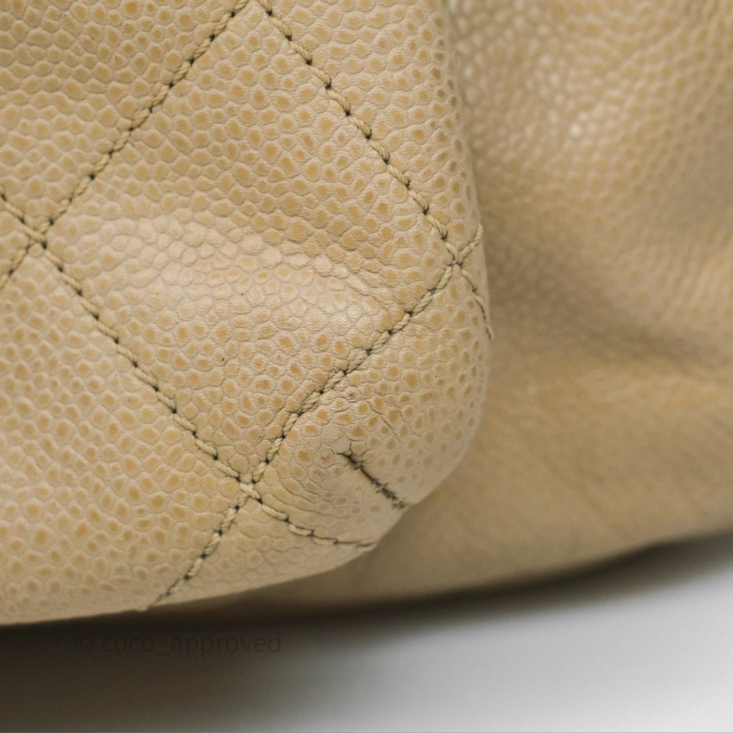 Chanel Quilted Coco Rider Hobo Bag Beige Caviar Ruthenium Hardware