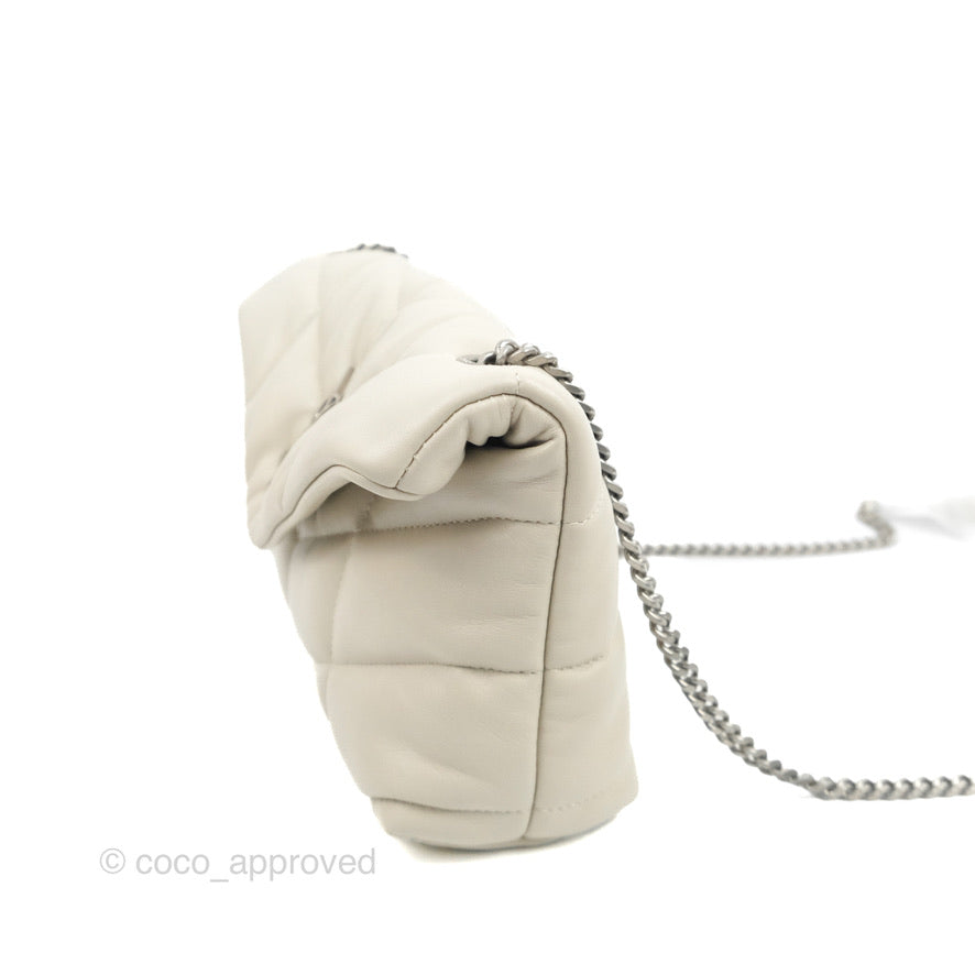 Saint Laurent Puffer Toy Bag Blanc Vintage Lambskin Silver Hardware