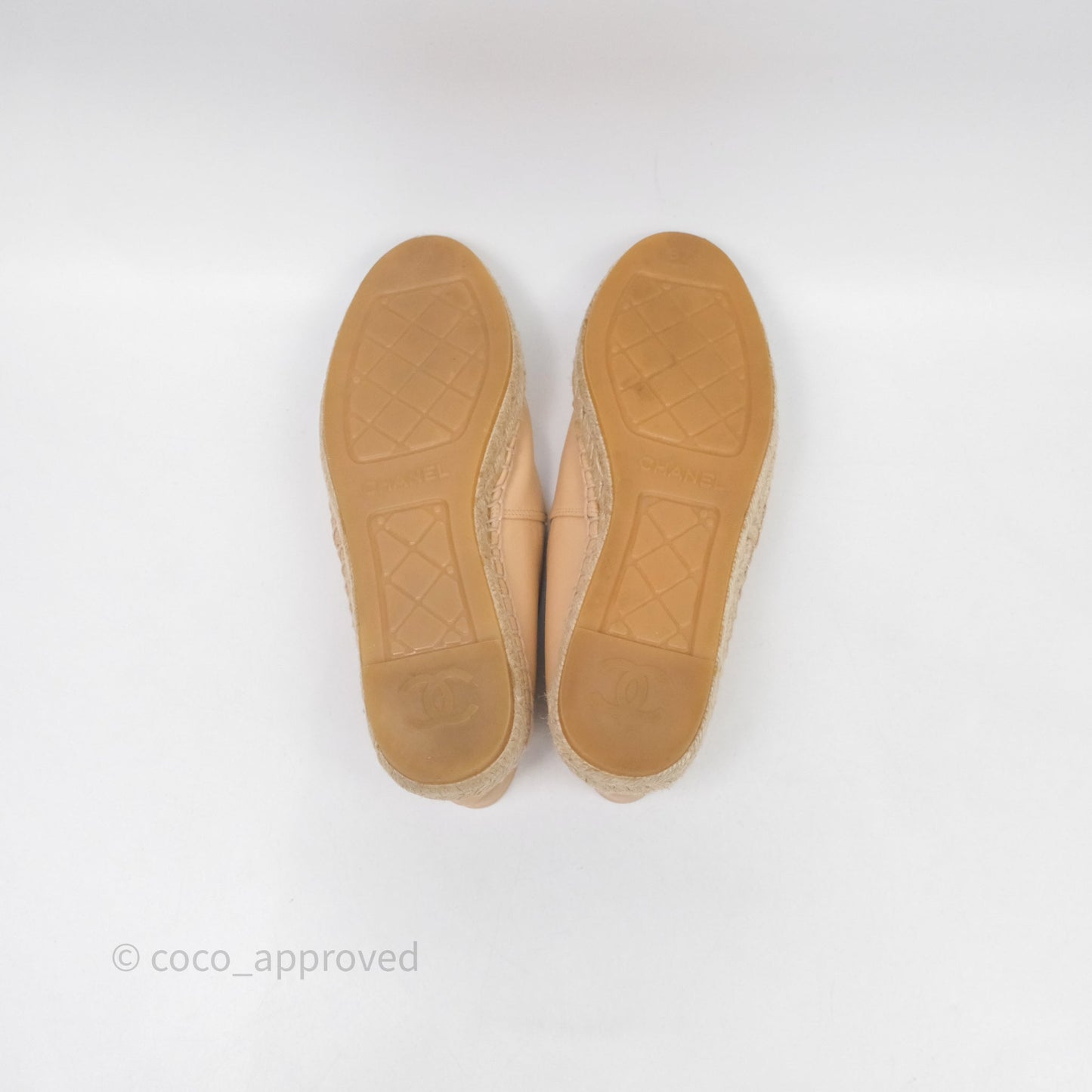 Chanel CC Espadrilles Beige Black Lambskin Size 37