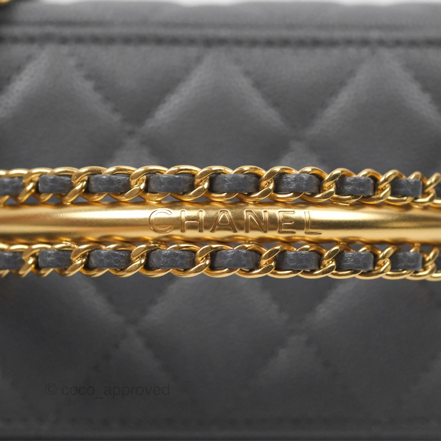 Chanel Vanity Rectangular with Top Handle Grey Caviar Aged Gold Hardware 24A
