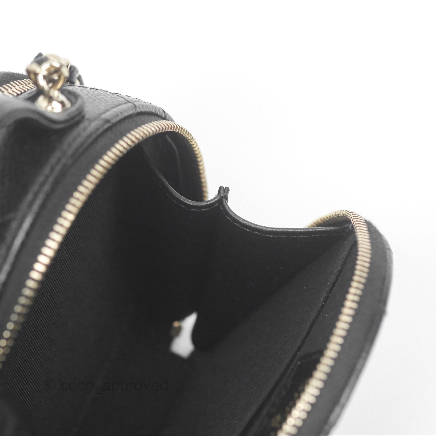 Chanel Mini Round Vanity Bag Handle With Care Black Caviar Gold Hardware