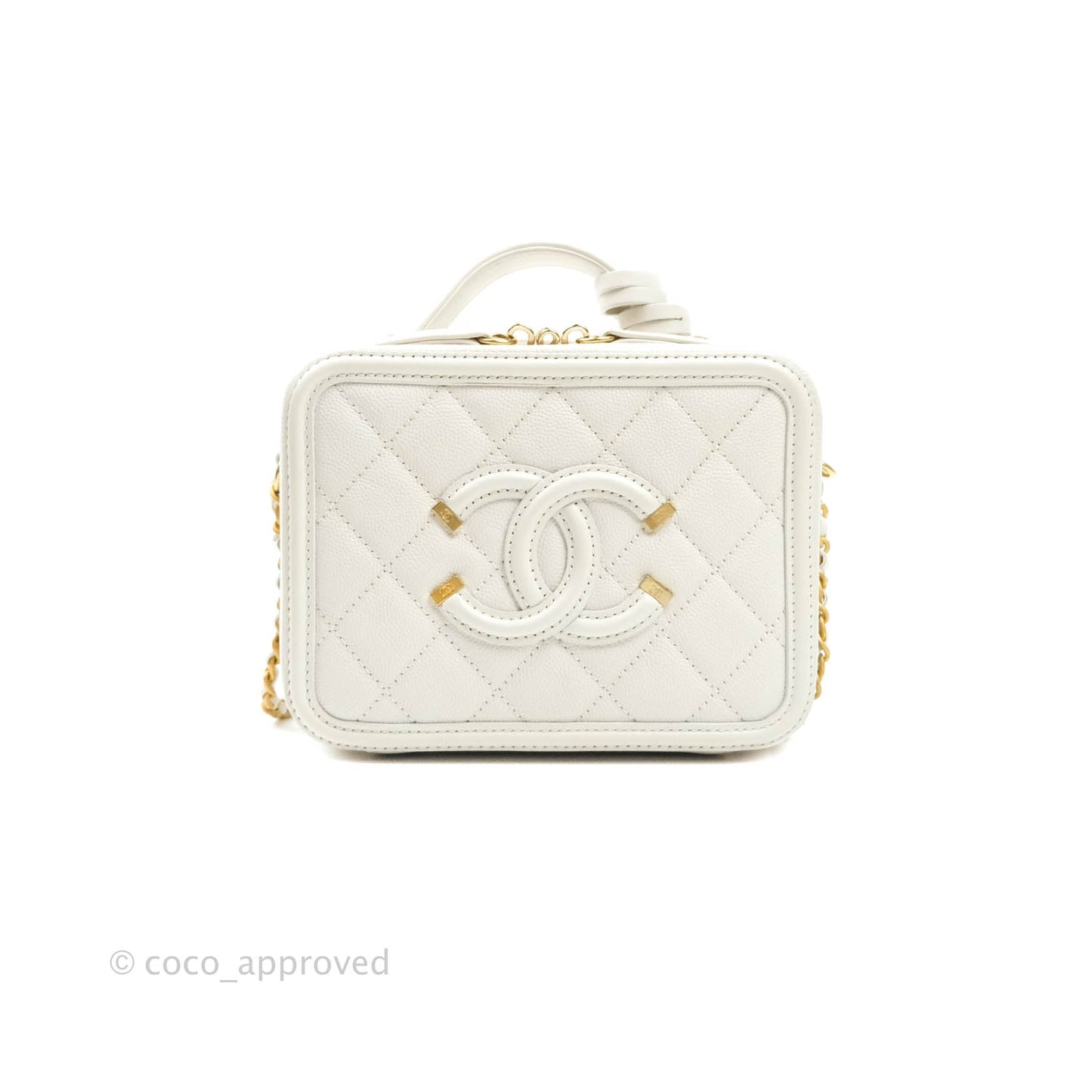 Chanel Quilted Small CC Filigree Vanity Case White Caviar