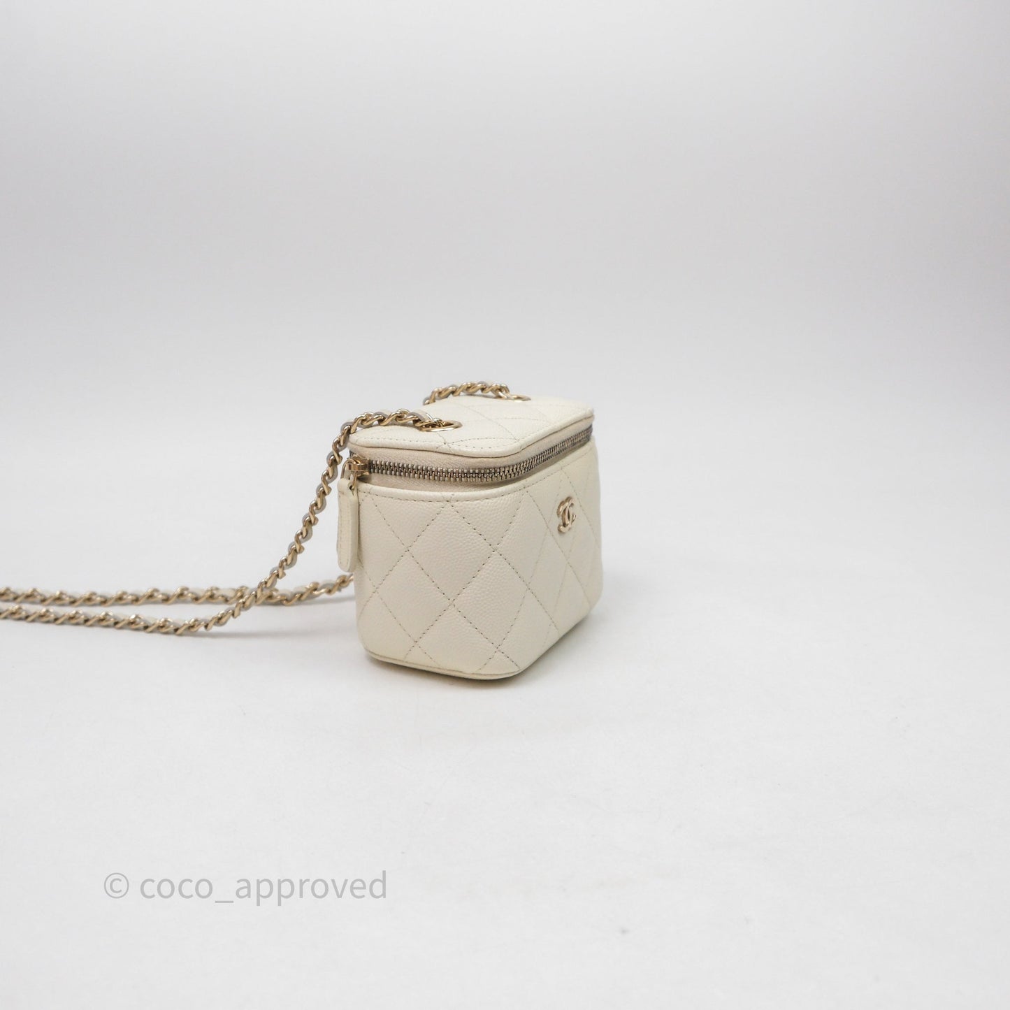 Chanel Mini Vanity With Chain White Caviar Gold Hardware