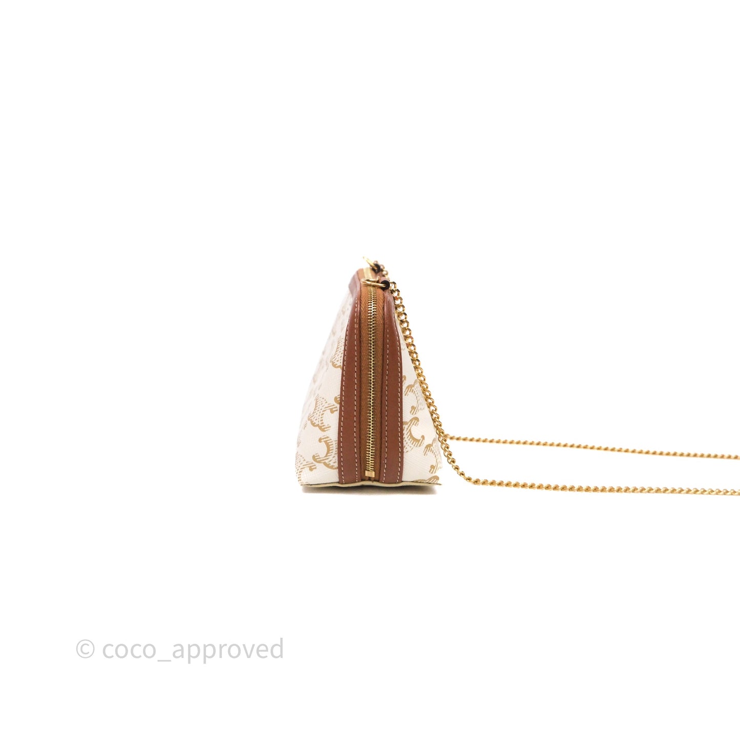 Celine Clutch With Chain Triomphe Canvas Lambskin White/Tan