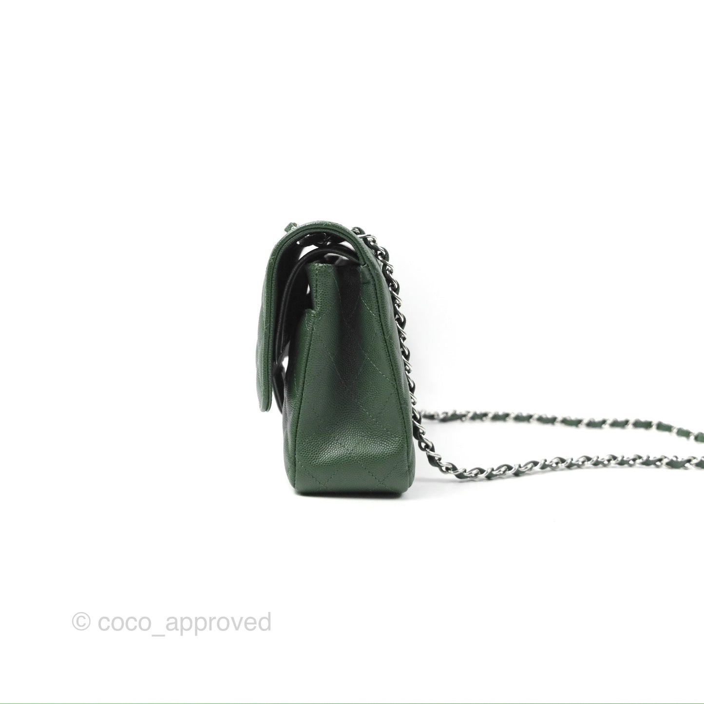 Chanel Classic M/L Medium Flap Quilted Dark Green Caviar Silver Hardware