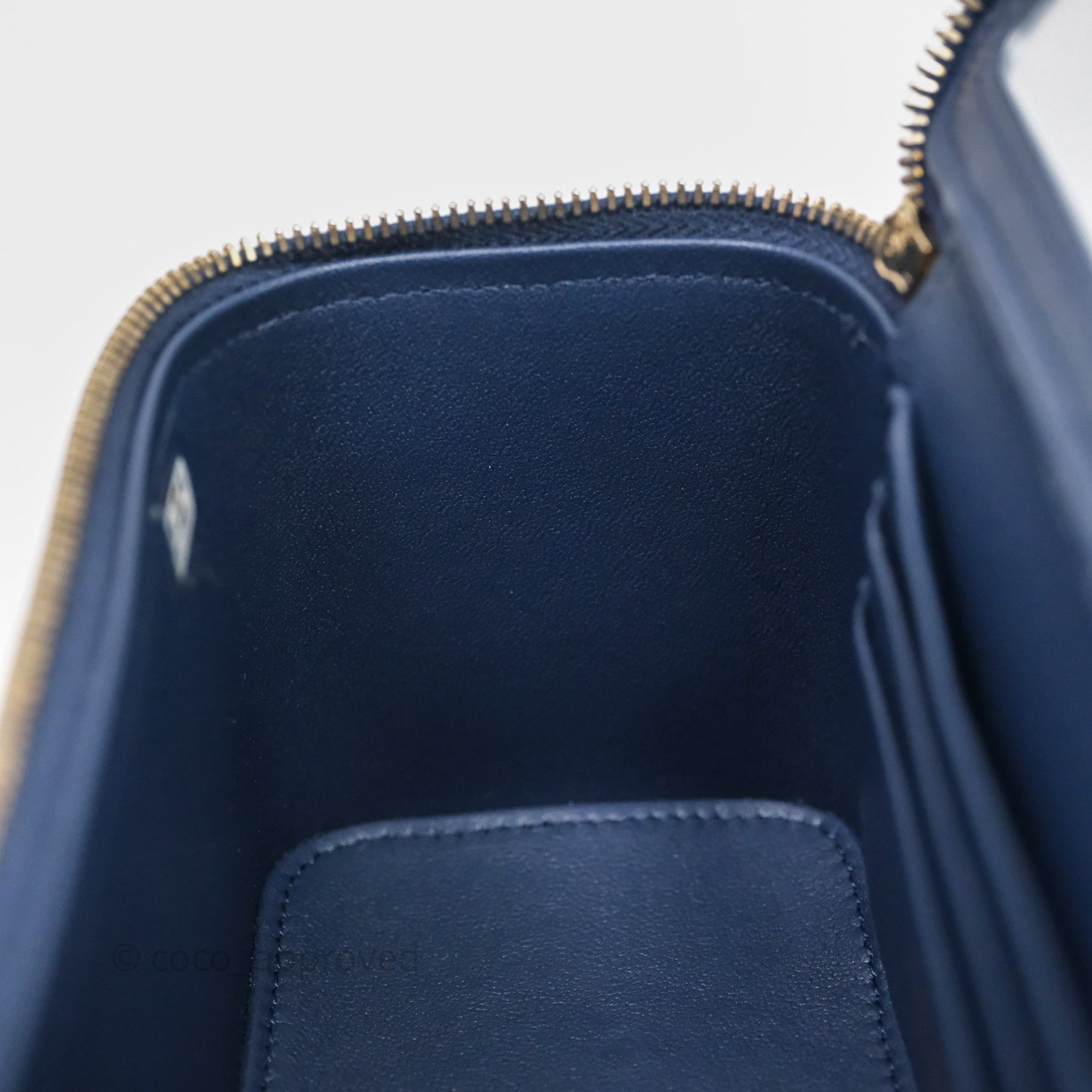Chanel Vanity Rectangular Metal Top Handle Navy Lambskin Aged Gold Hardware