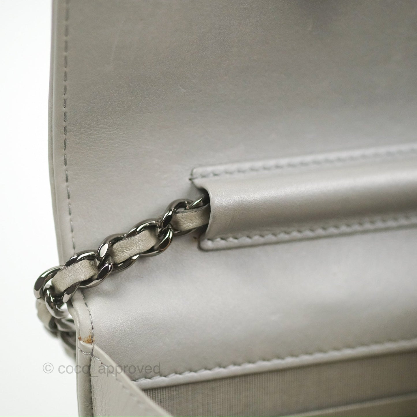 Chanel Chevron Boy Wallet on Chain WOC Grey Lambskin Gun Metal