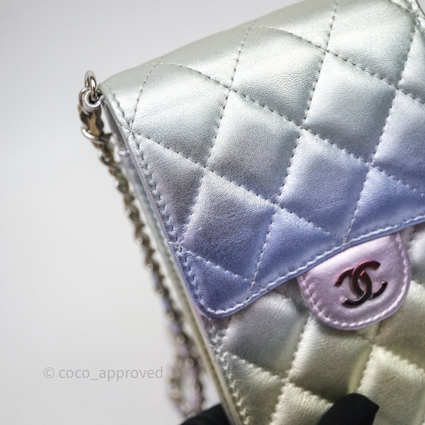 Chanel Classic Quilted Metallic Rainbow Lambskin Phone Holder Rainbow Hardware