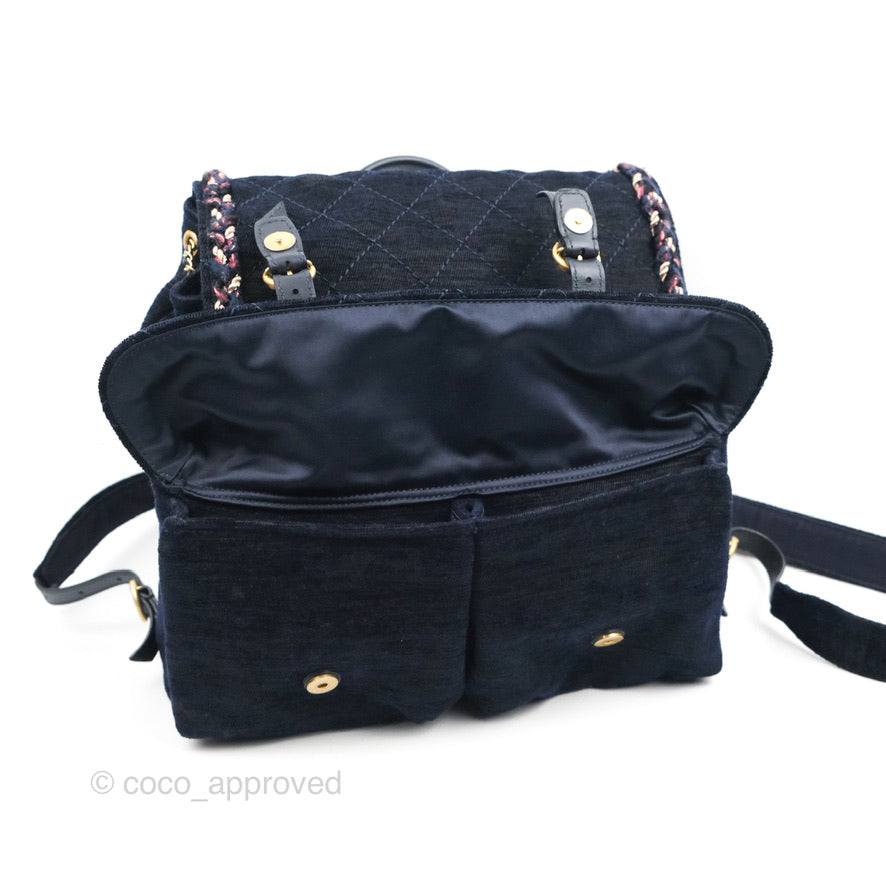 Chanel Parisian Stroll Backpack Wool Velvet Navy