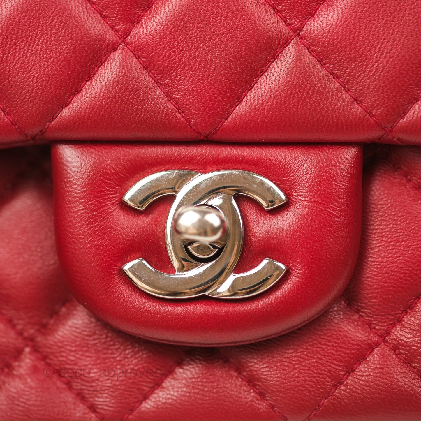 Chanel Quilted Mini Rectangular Flap Red Lambskin Silver Hardware