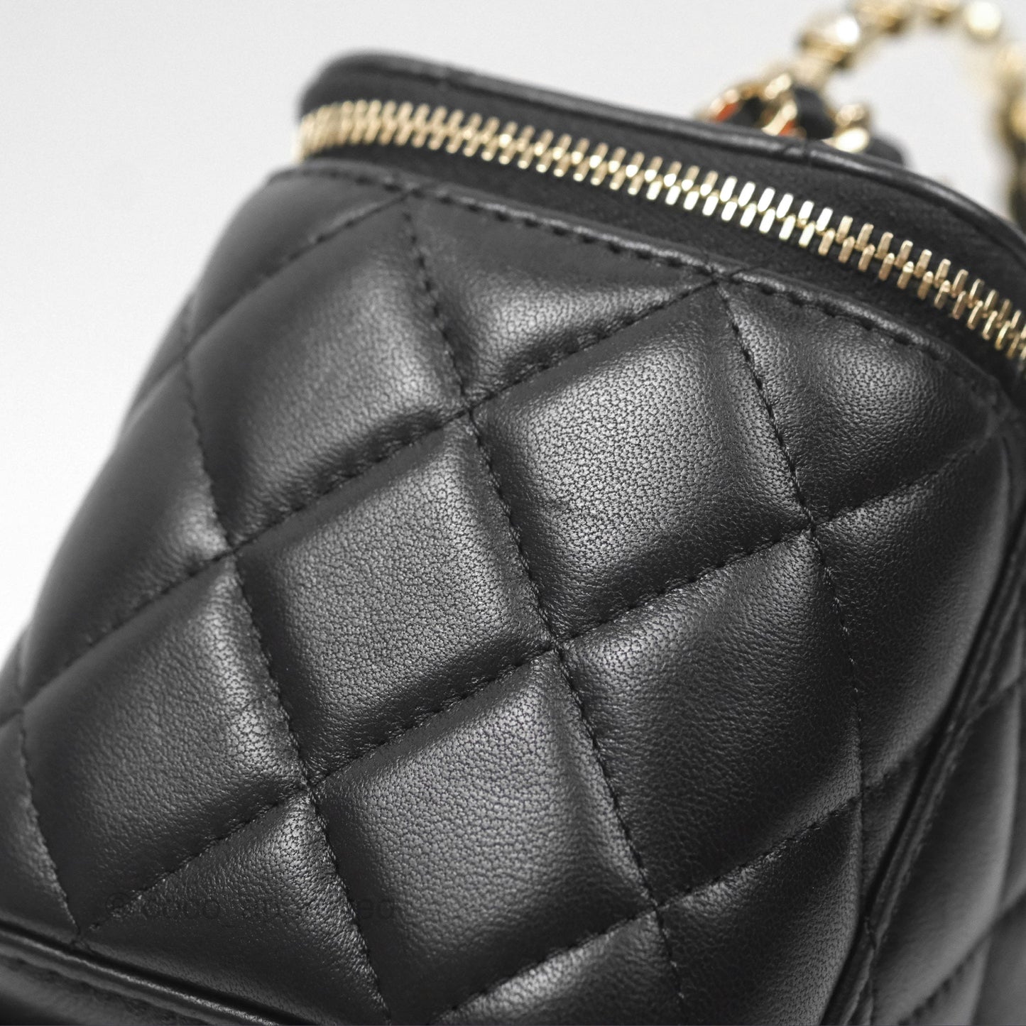 Chanel Vanity Rectangular Top Handle Black Lambskin Gold Hardware
