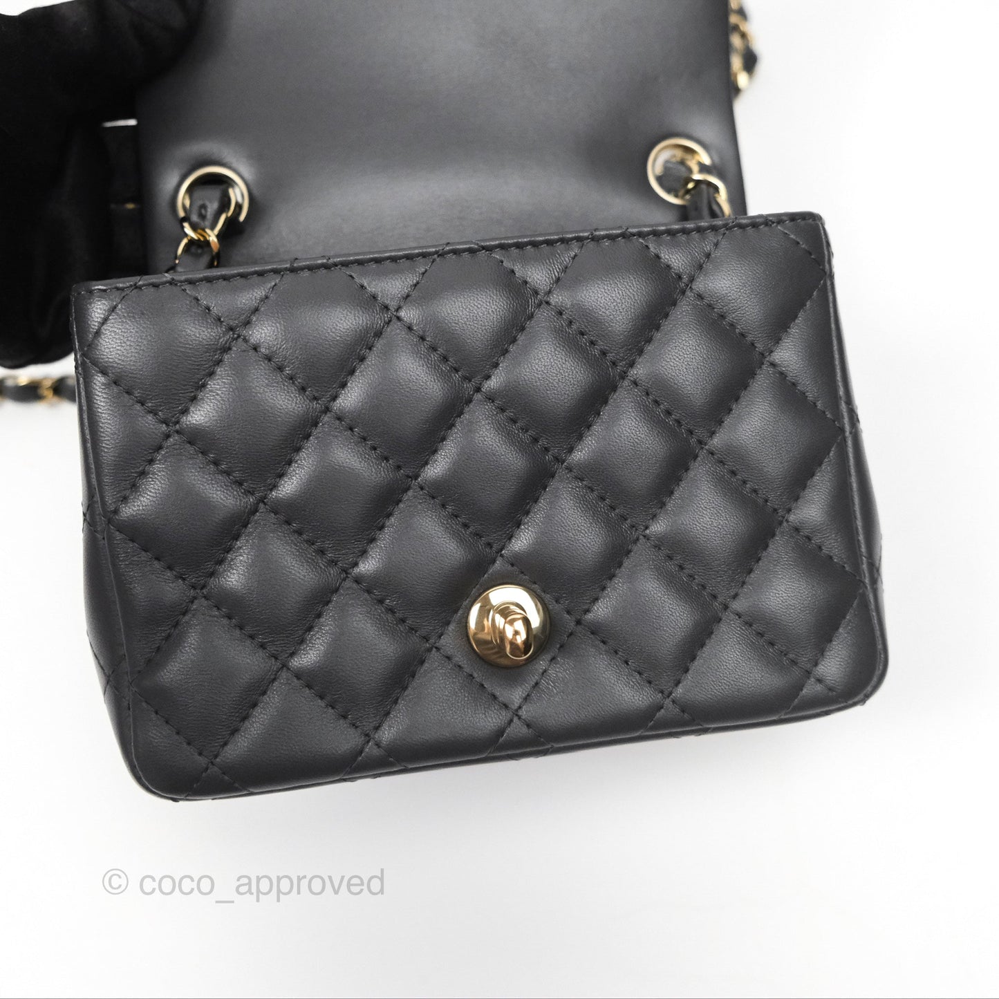 Chanel Mini Square Quilted Grey Lambskin Gold Hardware