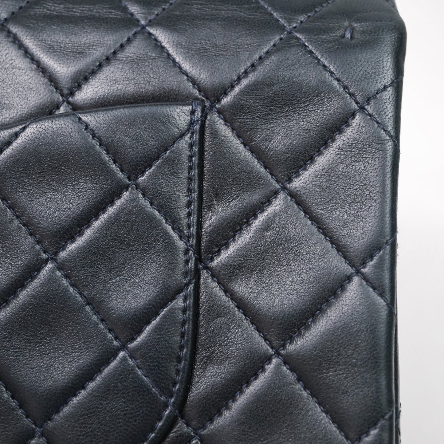 Chanel Vintage M/L Lambskin Medium Double Flap Bag Navy 24K Gold Hardware
