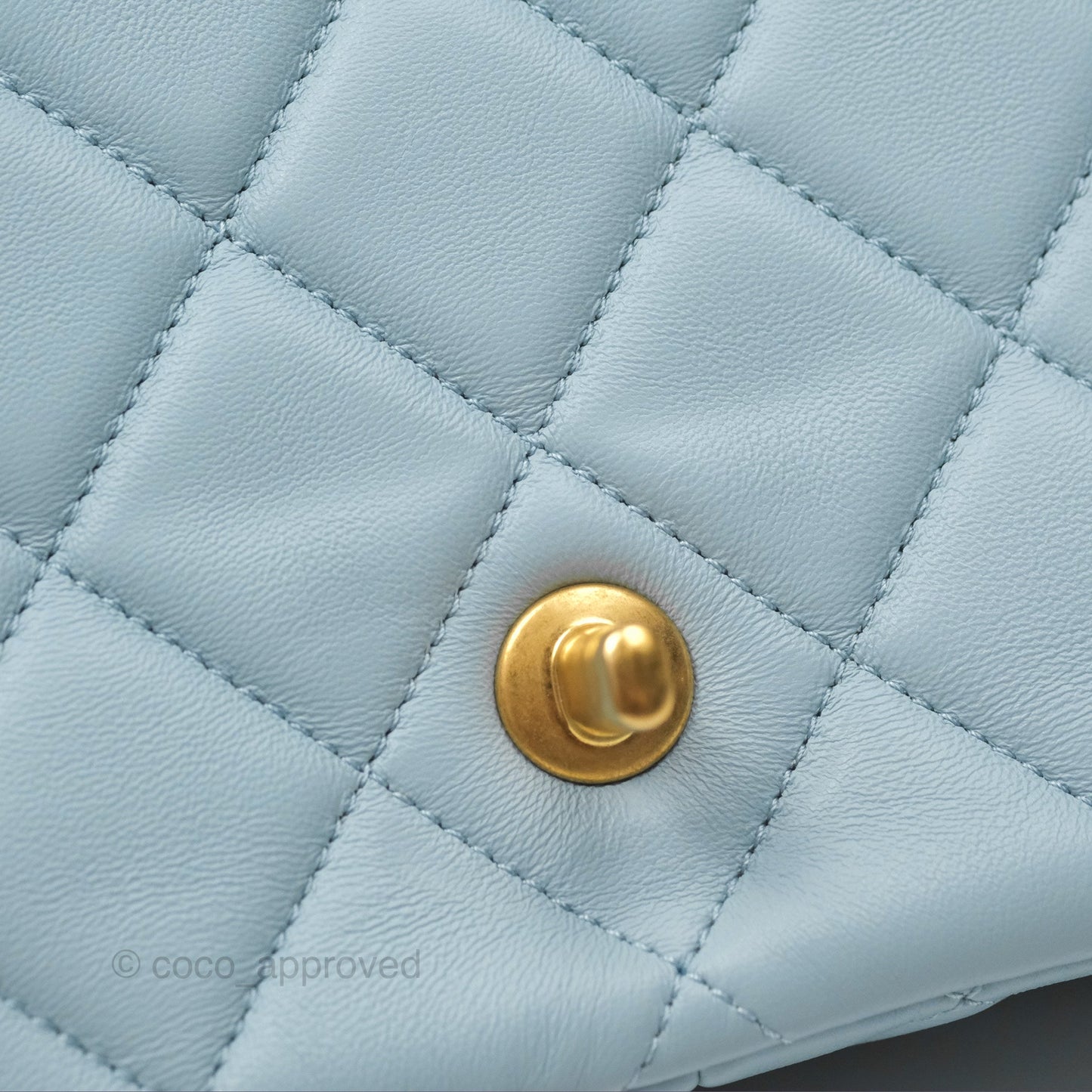 Chanel Quilted Enamel Pending CC Small Square Flap Baby Blue Lambskin 22P