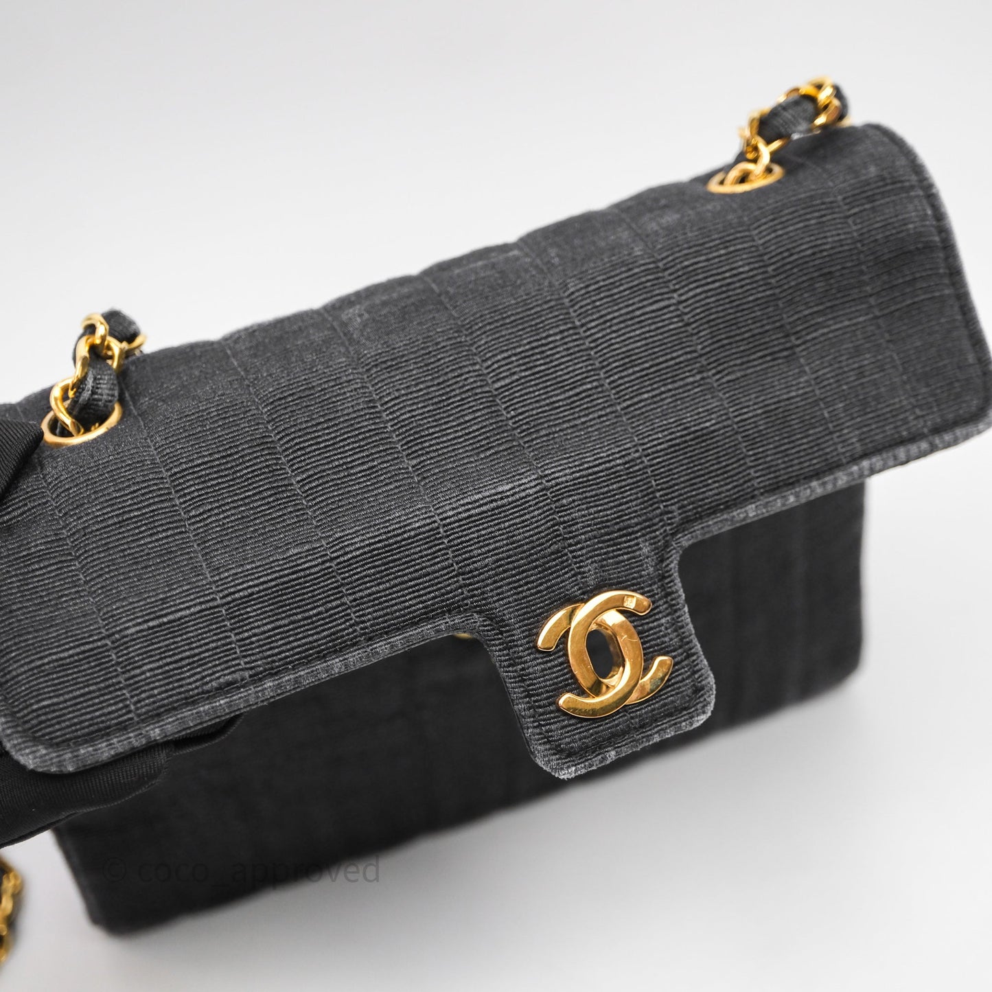 Chanel Vintage Small Flap Bag Black Grosgrain 24K Gold Hardware