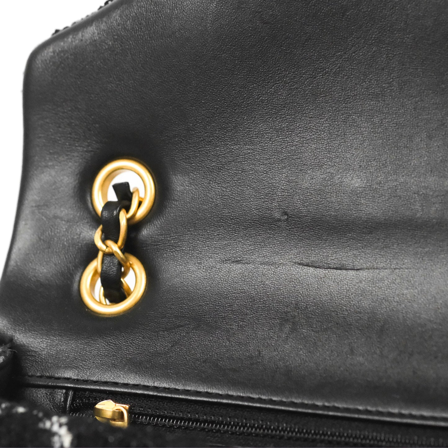 Chanel Medium Single Flap Black Tweed Aged Gold Hardware