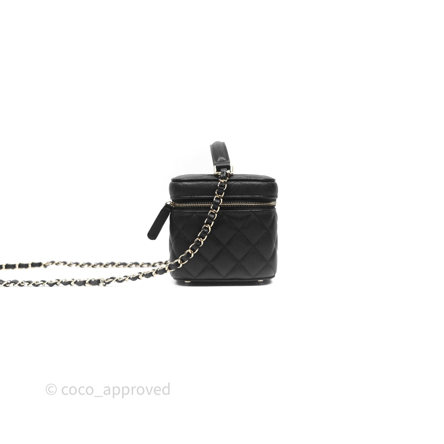 Chanel Quilted Top Handle Vanity Case Black Caviar Gold Hardware