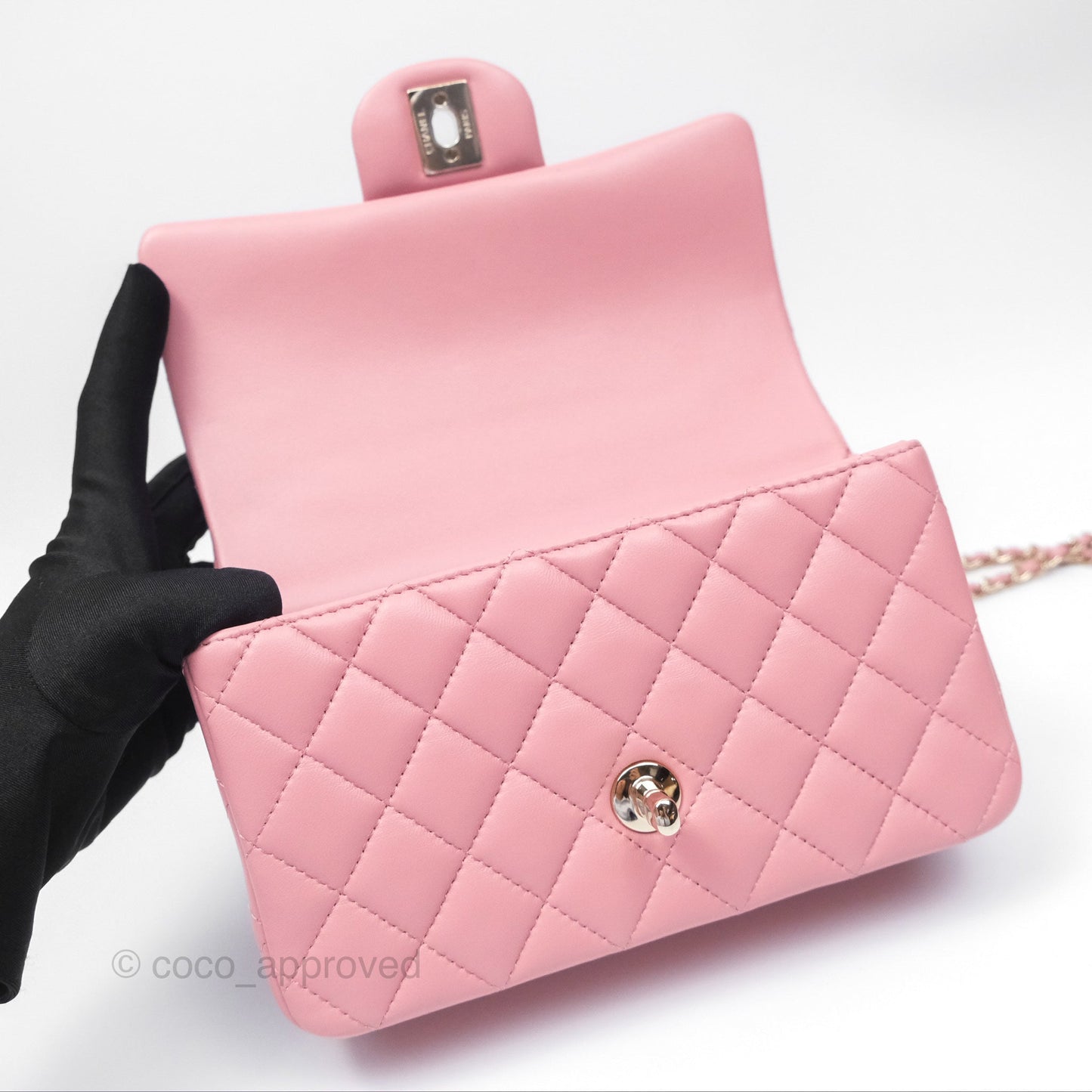Chanel Top Handle Mini Rectangular Flap Bag Pink Lambskin Gold Hardware