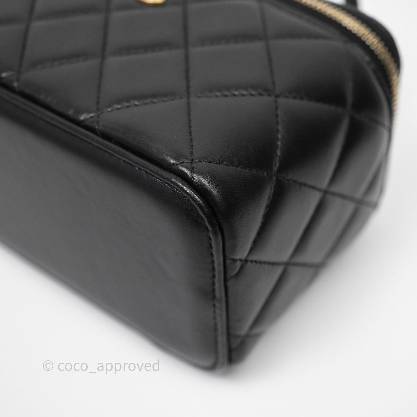 Chanel Top Handle Vanity Rectangular Black Lambskin Aged Gold Hardware
