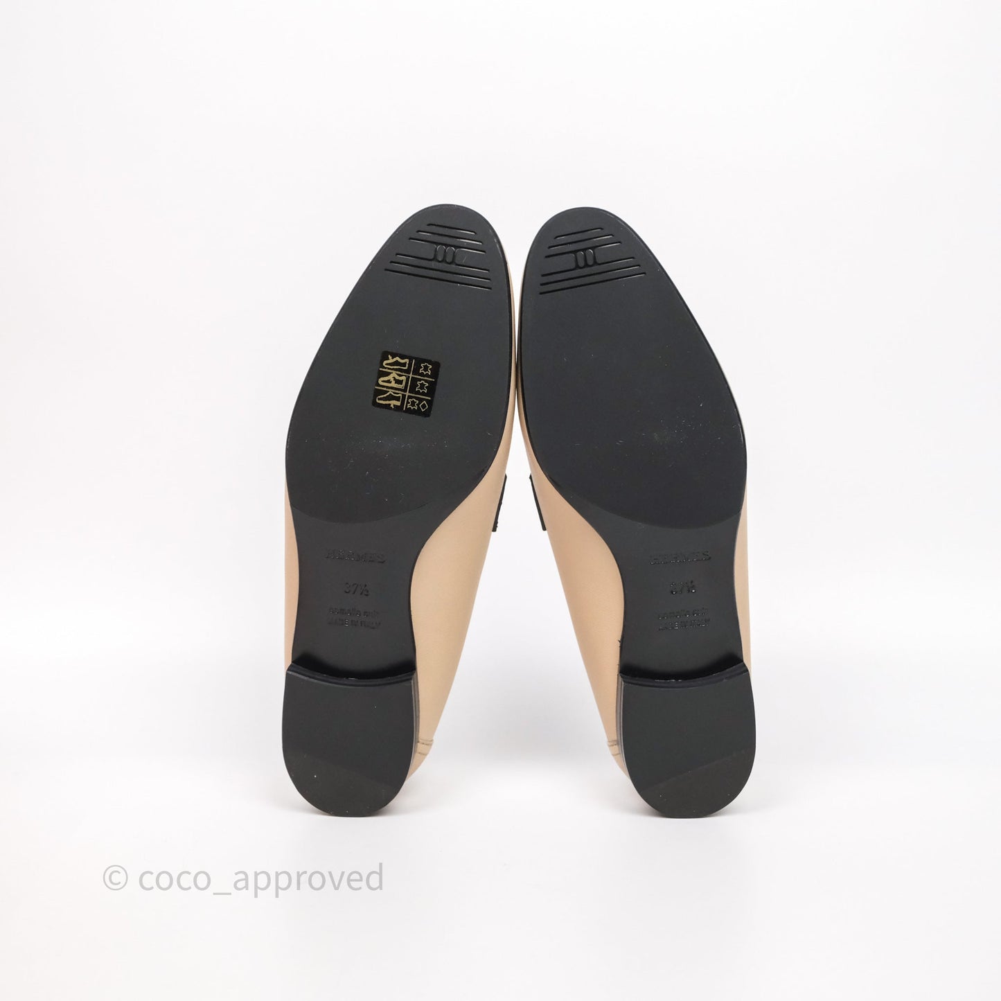 Hermès Royal Loafers Beige Calfskin Black/White Accents Size 37.5