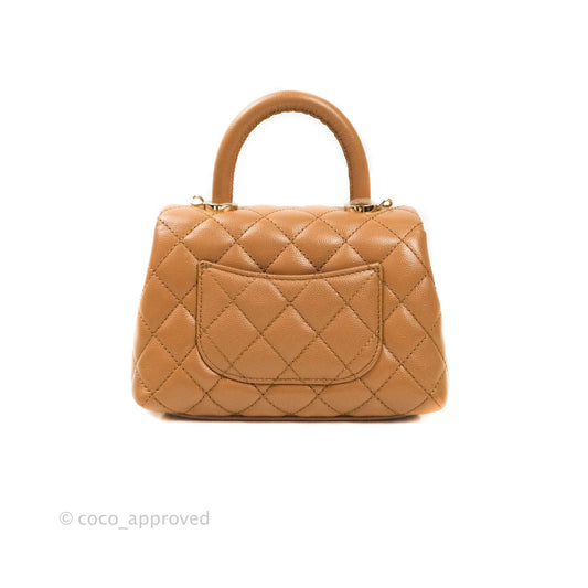 Chanel Quilted Extra Mini Coco Handle Dark Beige Caviar Gold Hardware 21P