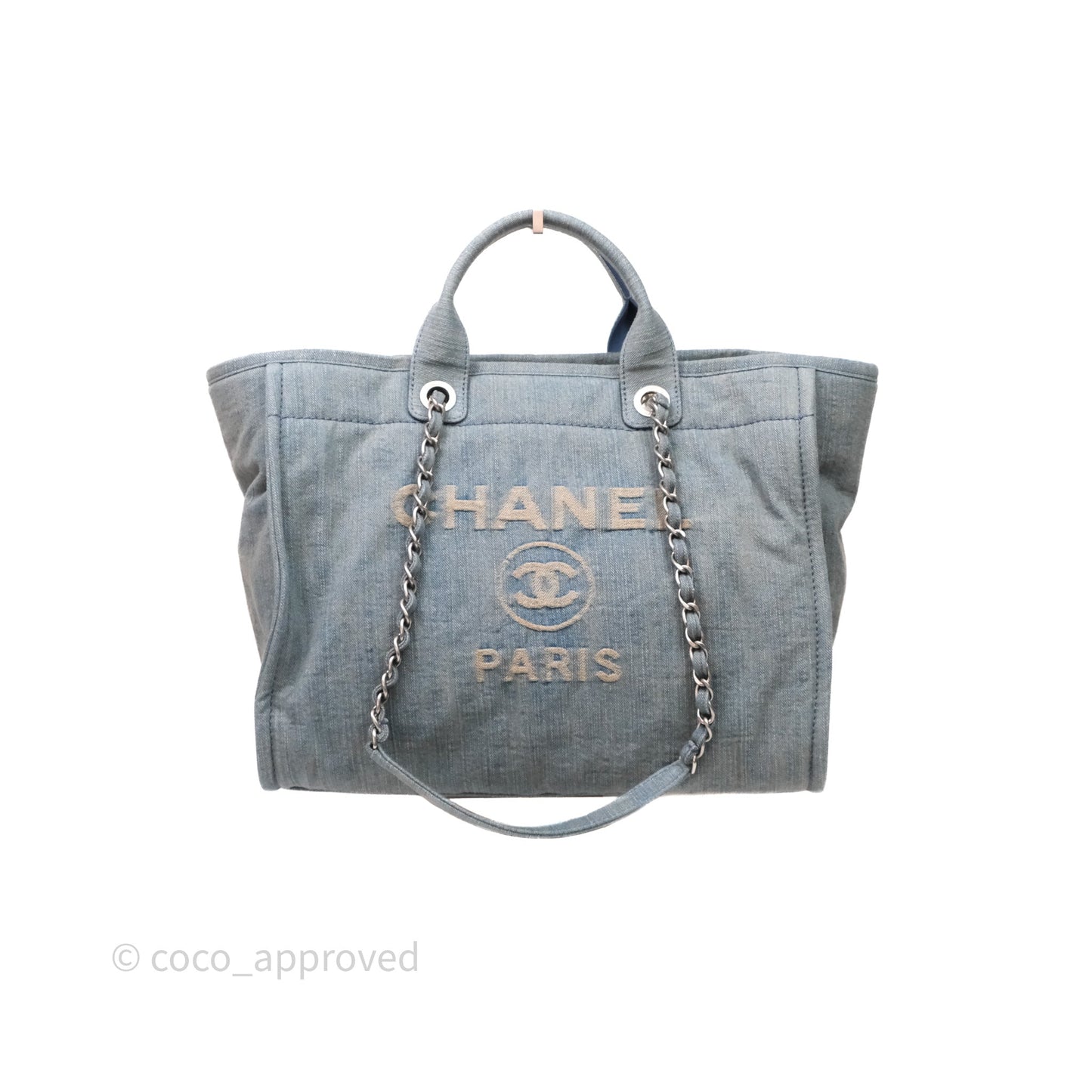 Chanel Large Deauville Tote Blue Washed Denim Matte Silver