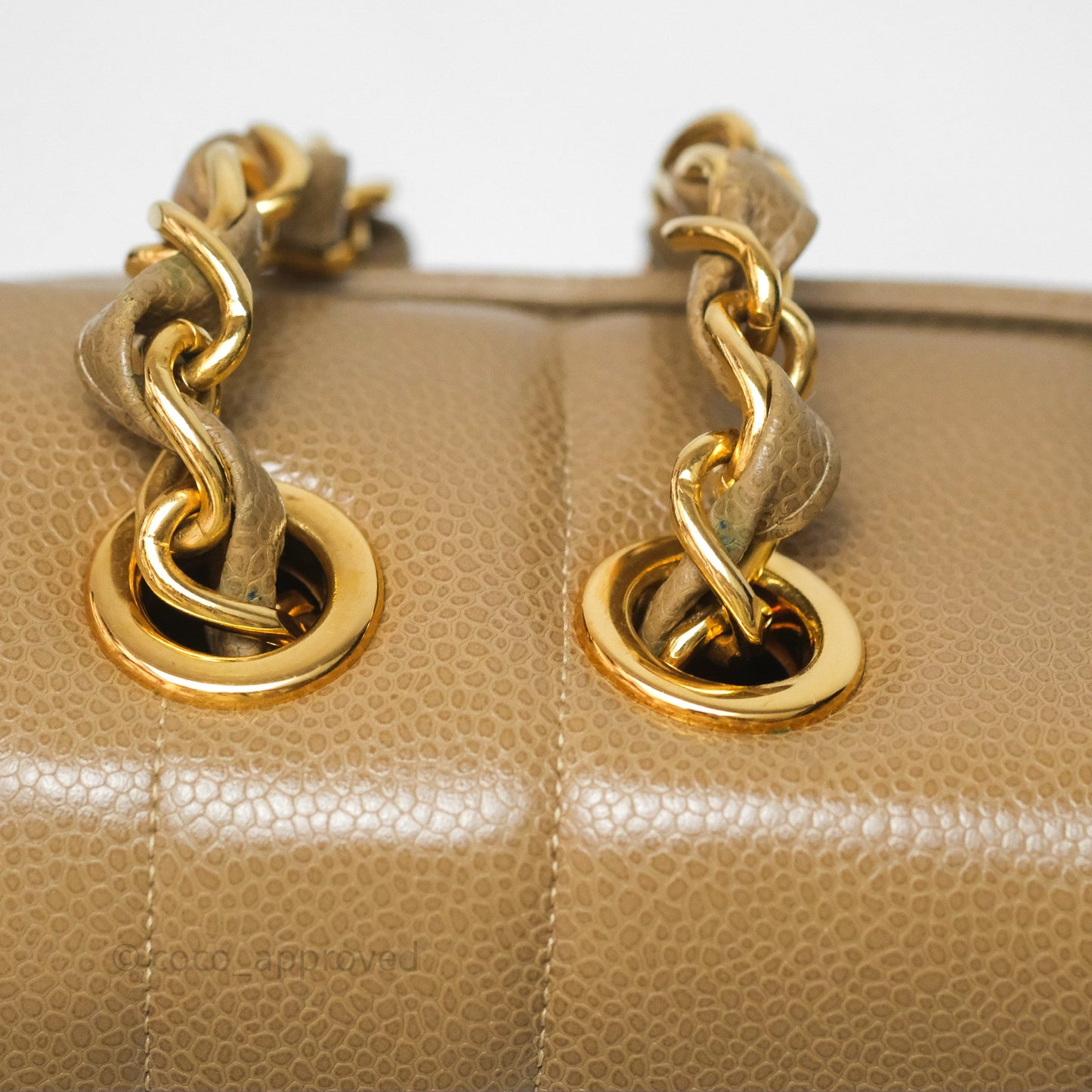Chanel Vintage Vertical Quilted Jumbo Single Flap Beige Caviar 24K Gold Hardware