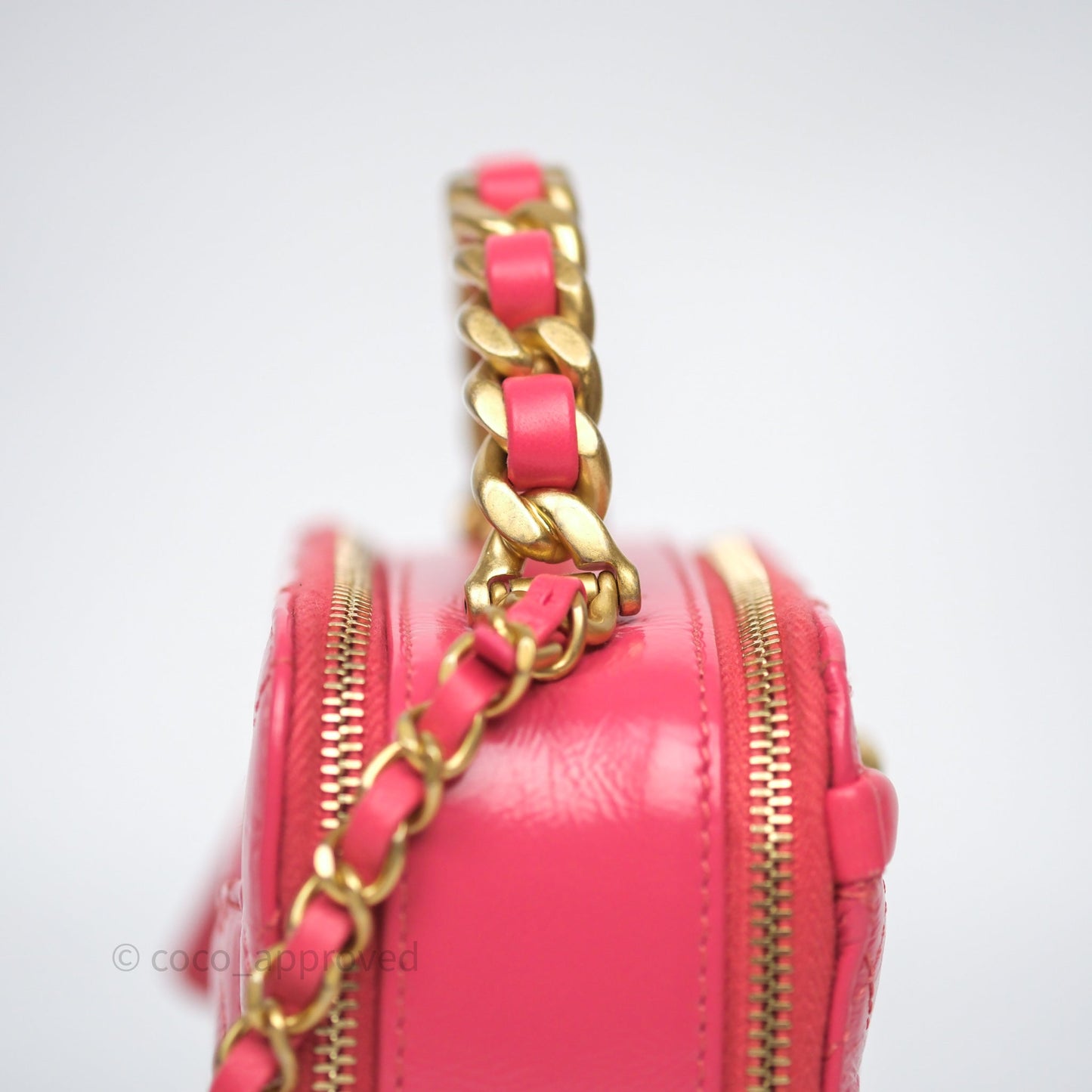 Chanel Small Top Handle Vanity Case Hot Pink Shiny Crumpled Calfskin Aged Gold Hardware