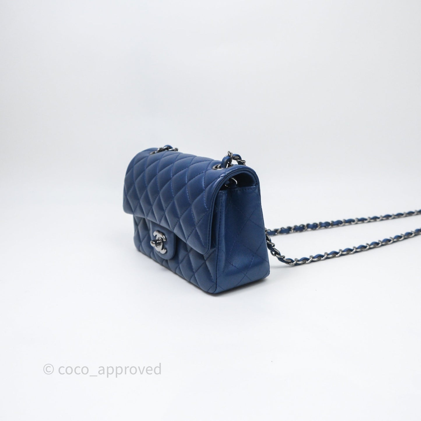 Chanel Mini Rectangular Flap Quilted Navy Lambskin Silver Hardware