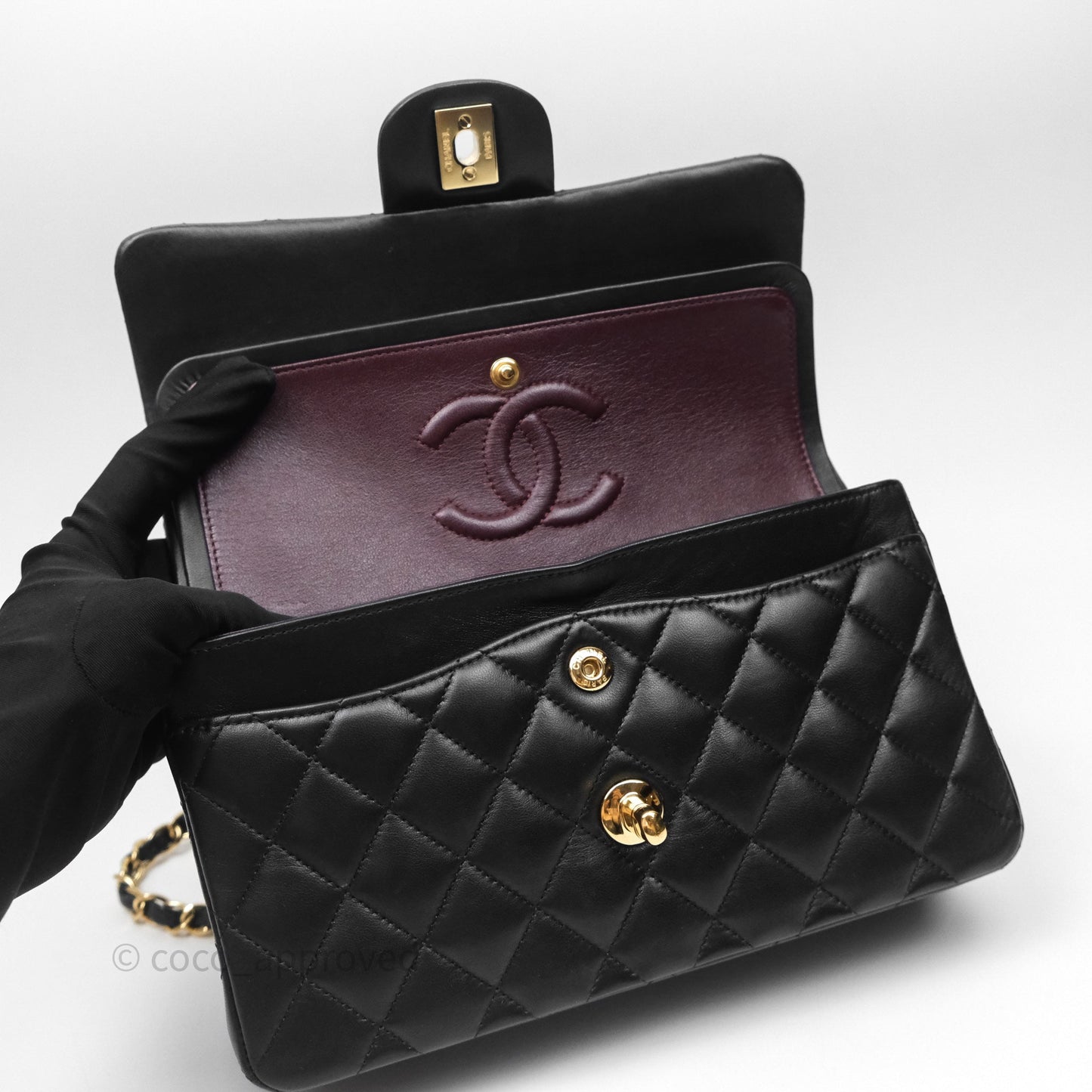 Chanel Small Classic Flap Quilted Black Lambskin Gold Hardware