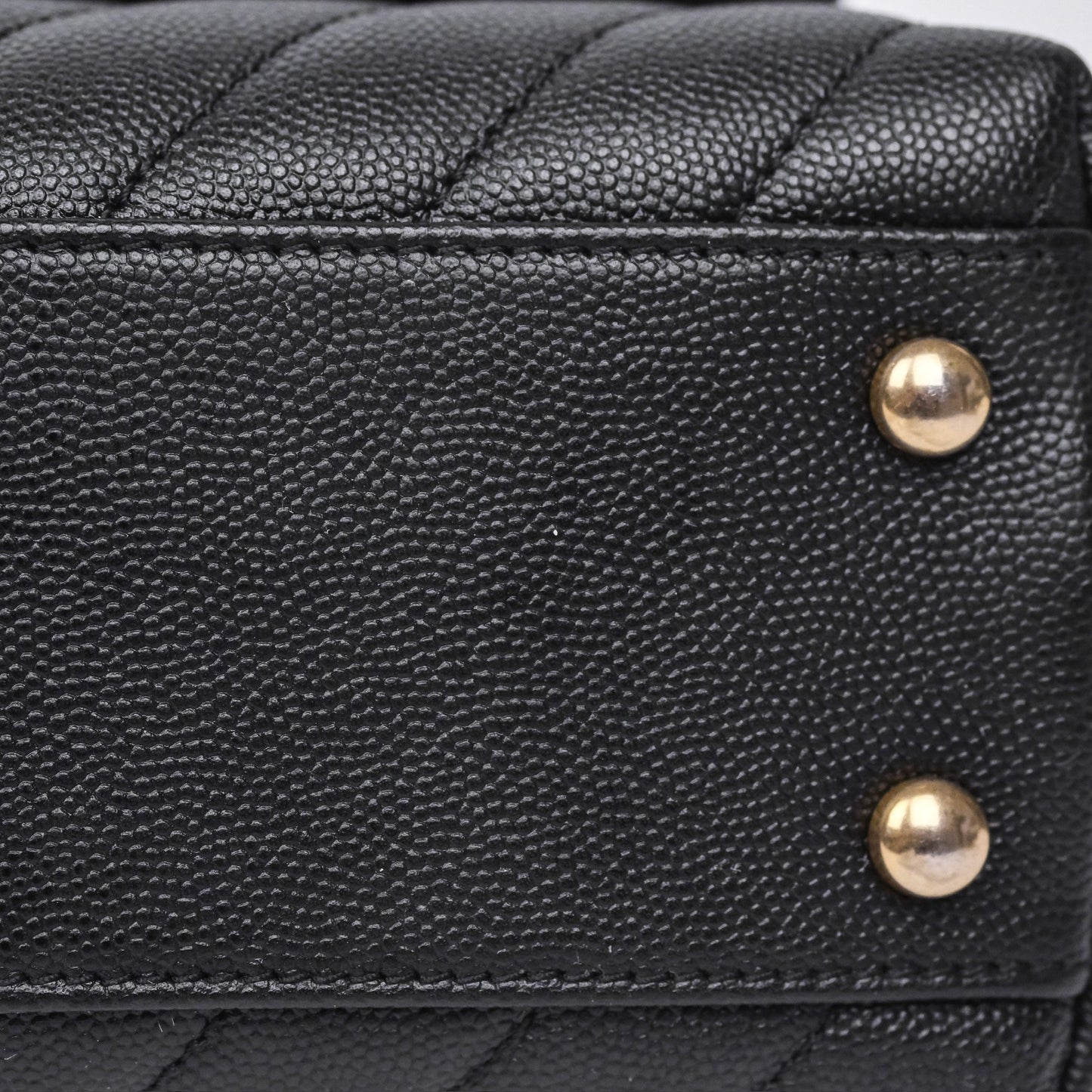 Chanel Small Coco Handle Chevron Black Caviar Aged Gold Hardware Lizard Handle