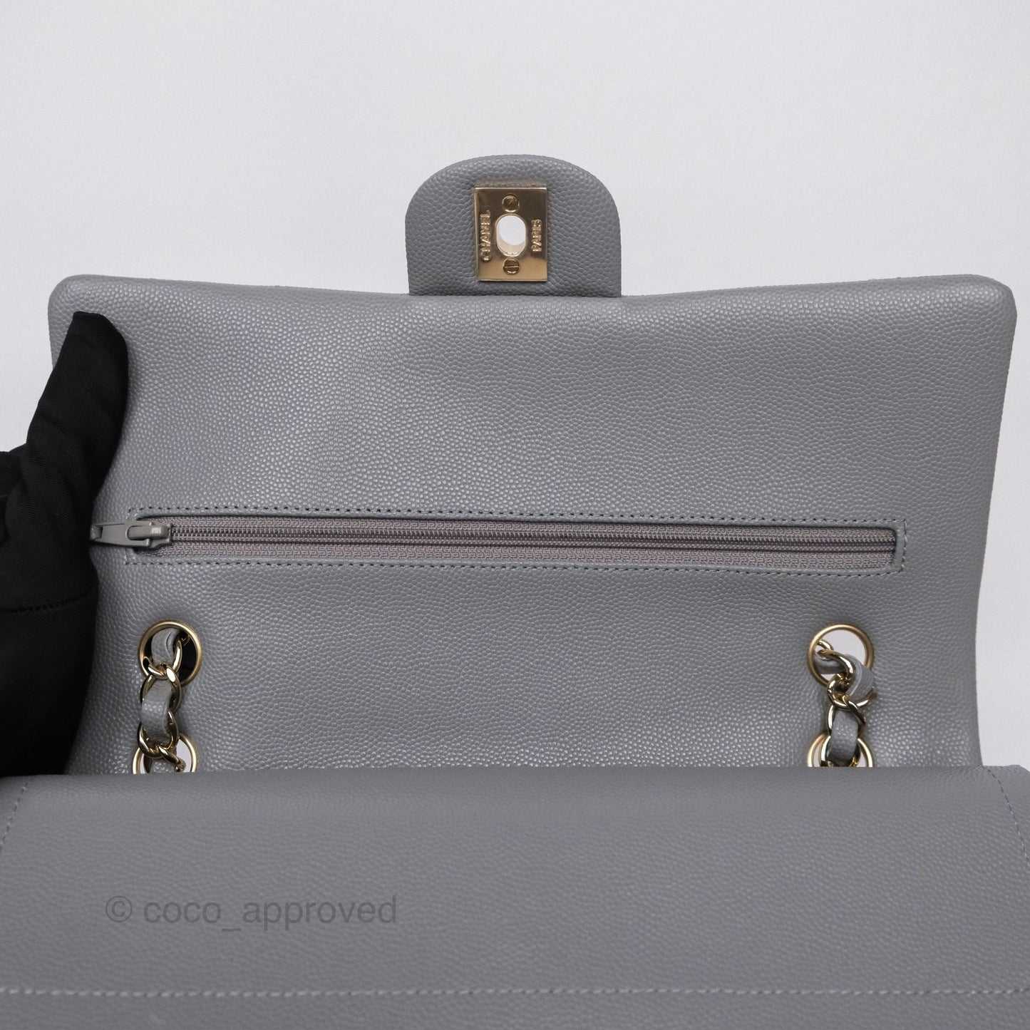 Chanel Classic M/L Medium Flap Quilted Grey Caviar Gold Hardware