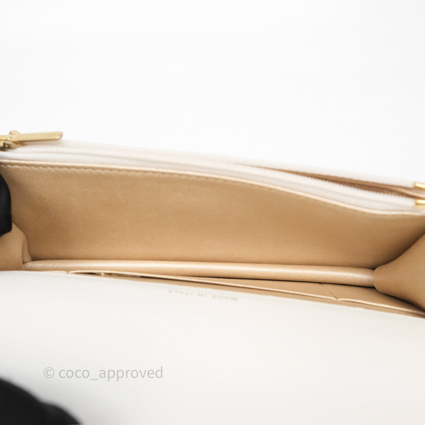 Chanel Dynasty Phone Holder with Chain White Ivory Lambskin Aged Gold Hardware