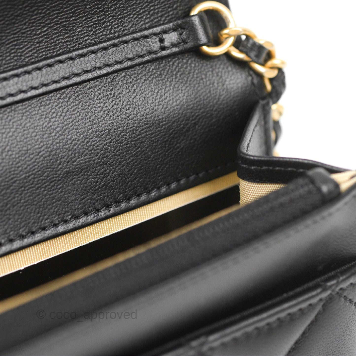 Chanel Quilted Pearl Crush Wallet on Chain WOC Black Lambskin Aged Gold Hardware