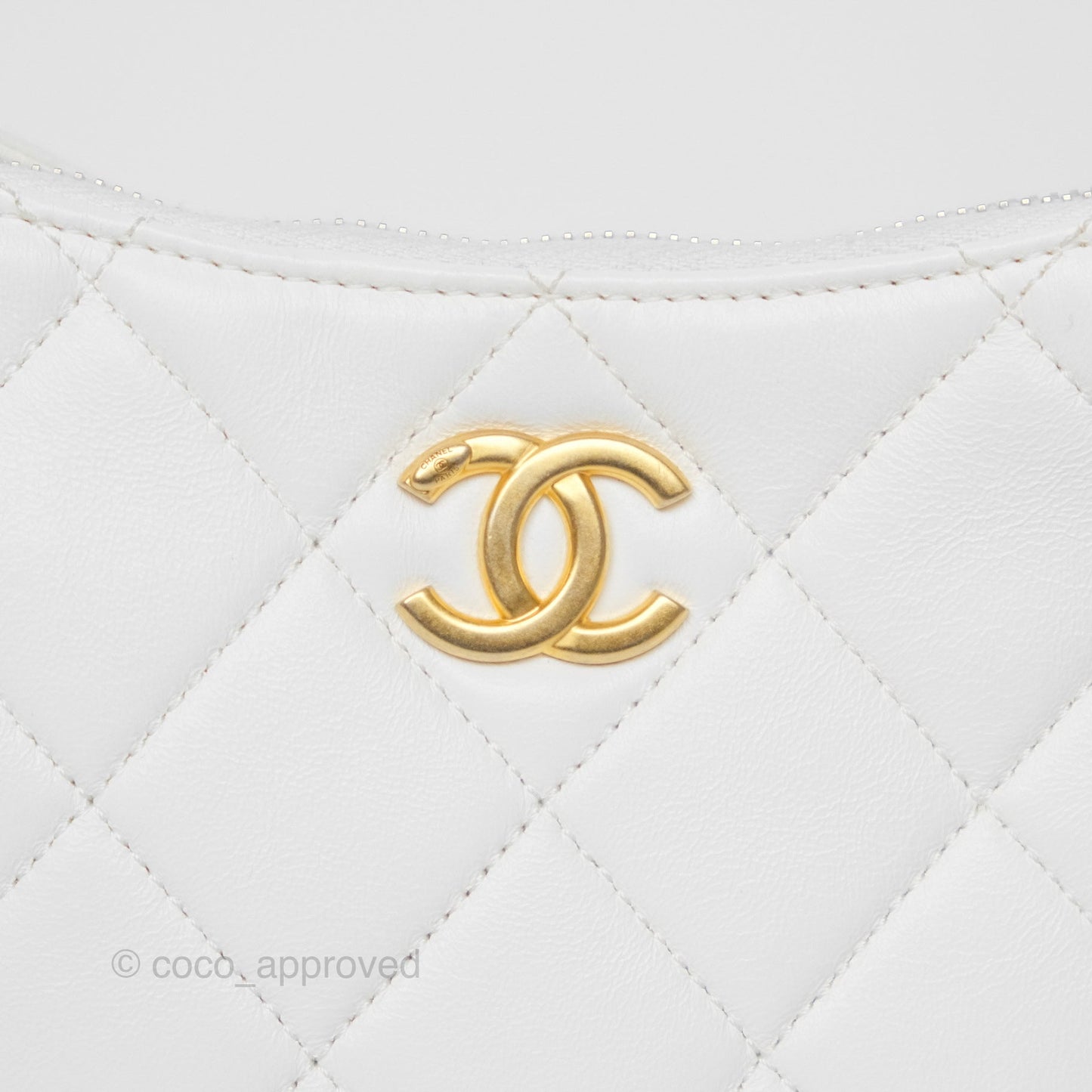 Chanel Chain Hobo Bag Quilted White Lambskin Aged Gold Hardware 23A