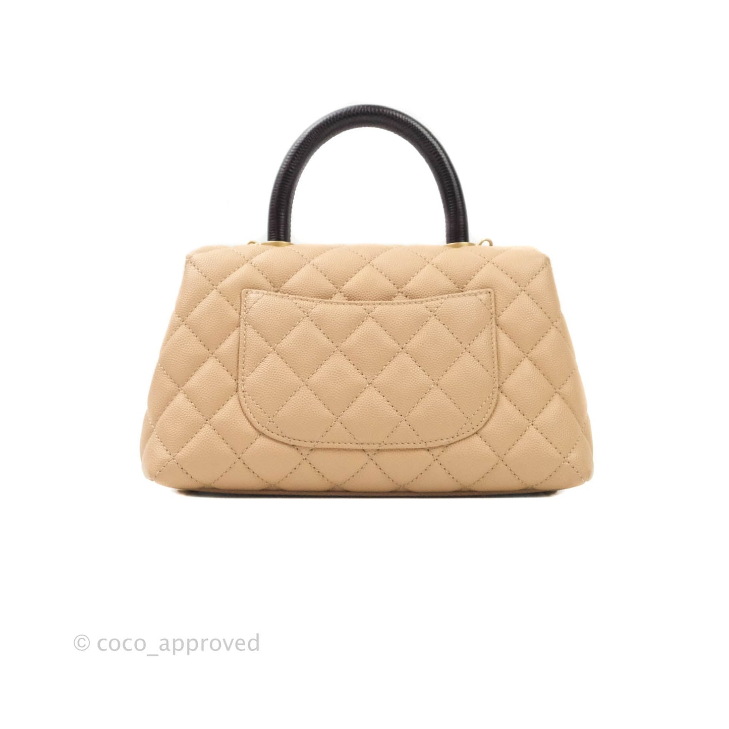 Chanel Mini (Small) Coco Handle Quilted Beige Caviar Gold Hardware Embossed Lizard Handle