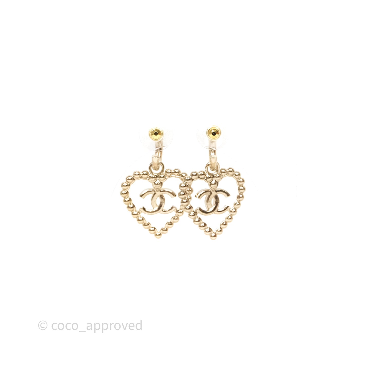 Chanel Crystals Round Heart Drop Earrings Gold Tone 25P