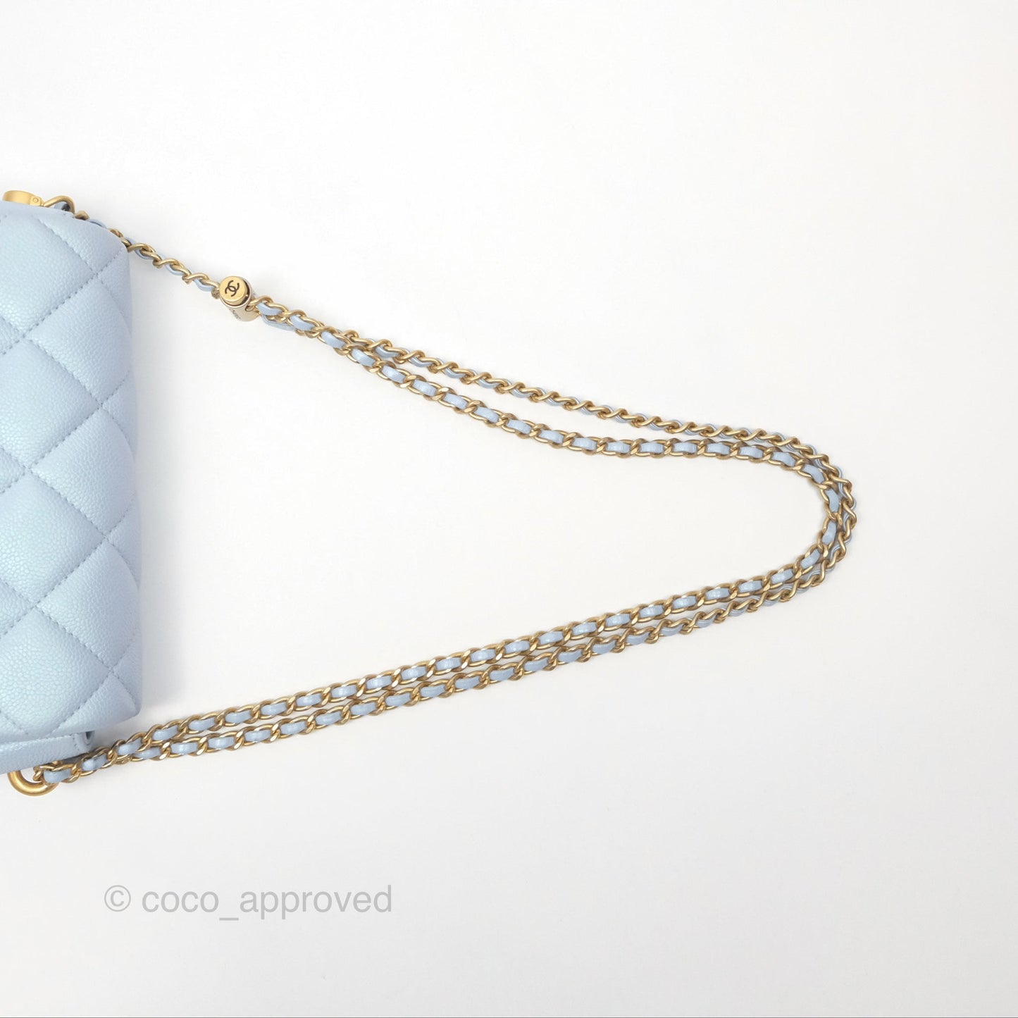 Chanel Quilted My Perfect Mini Iridescent Blue Caviar Aged Gold Hardware