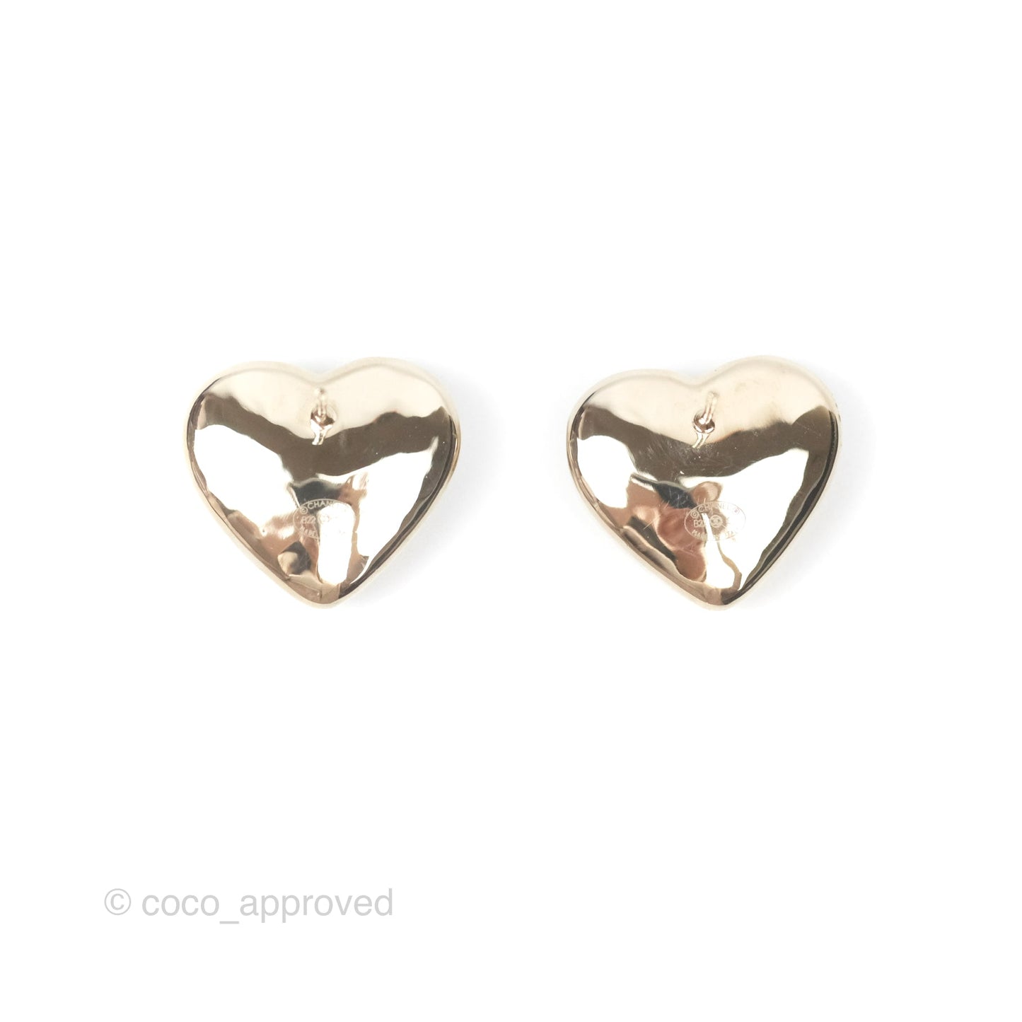 Chanel Pearl CC Heart Earrings Gold Tone 22C