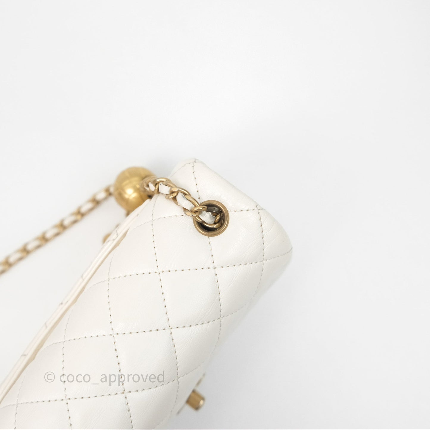 Chanel Mini Rectangular Pearl Crush Quilted White Lambskin Aged Gold Hardware