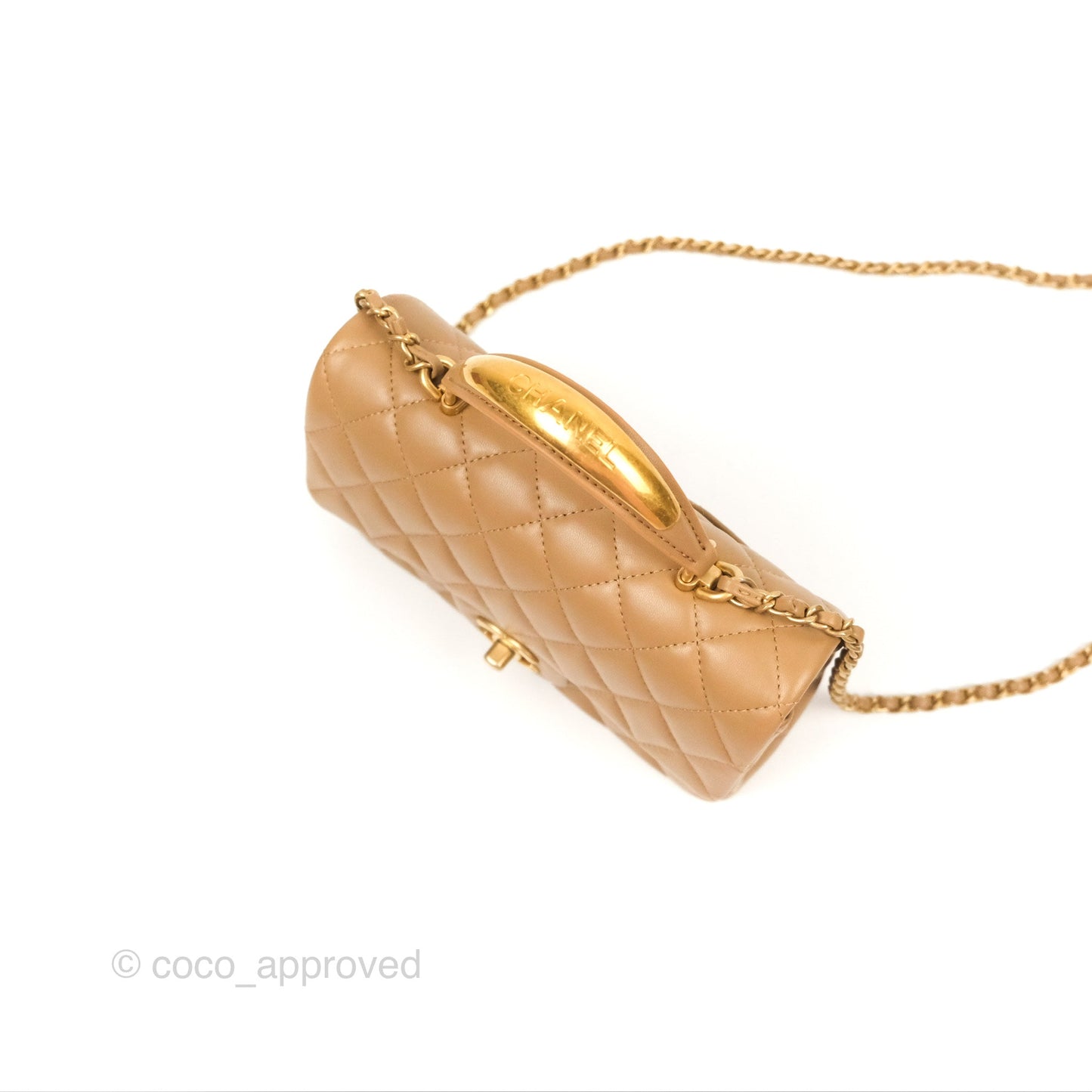 Chanel Top Handle Mini Rectangular Flap Bag Beige Lambskin Aged Gold Hardware