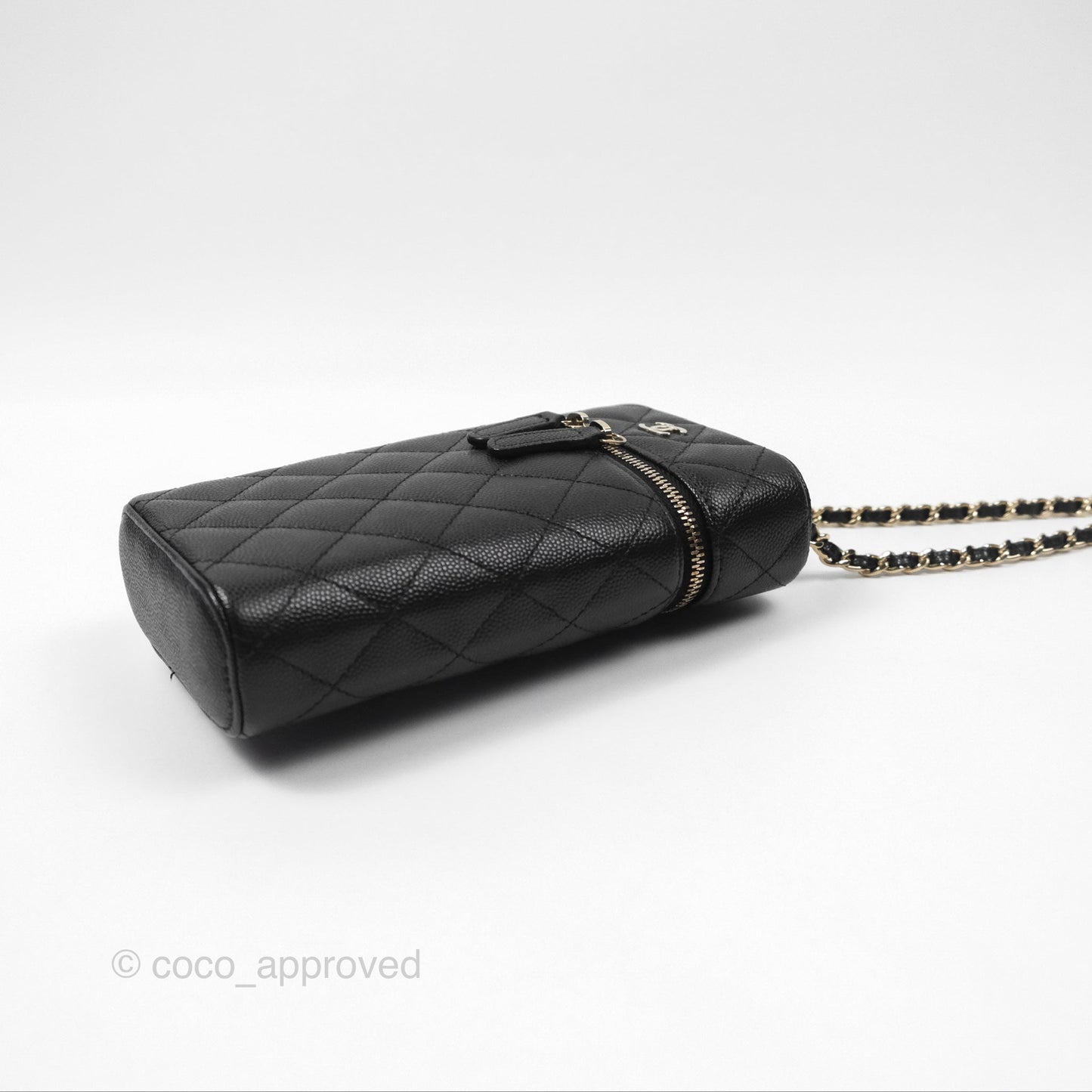 Chanel Vanity Phone Holder With Chain Black Caviar Gold Hardware
