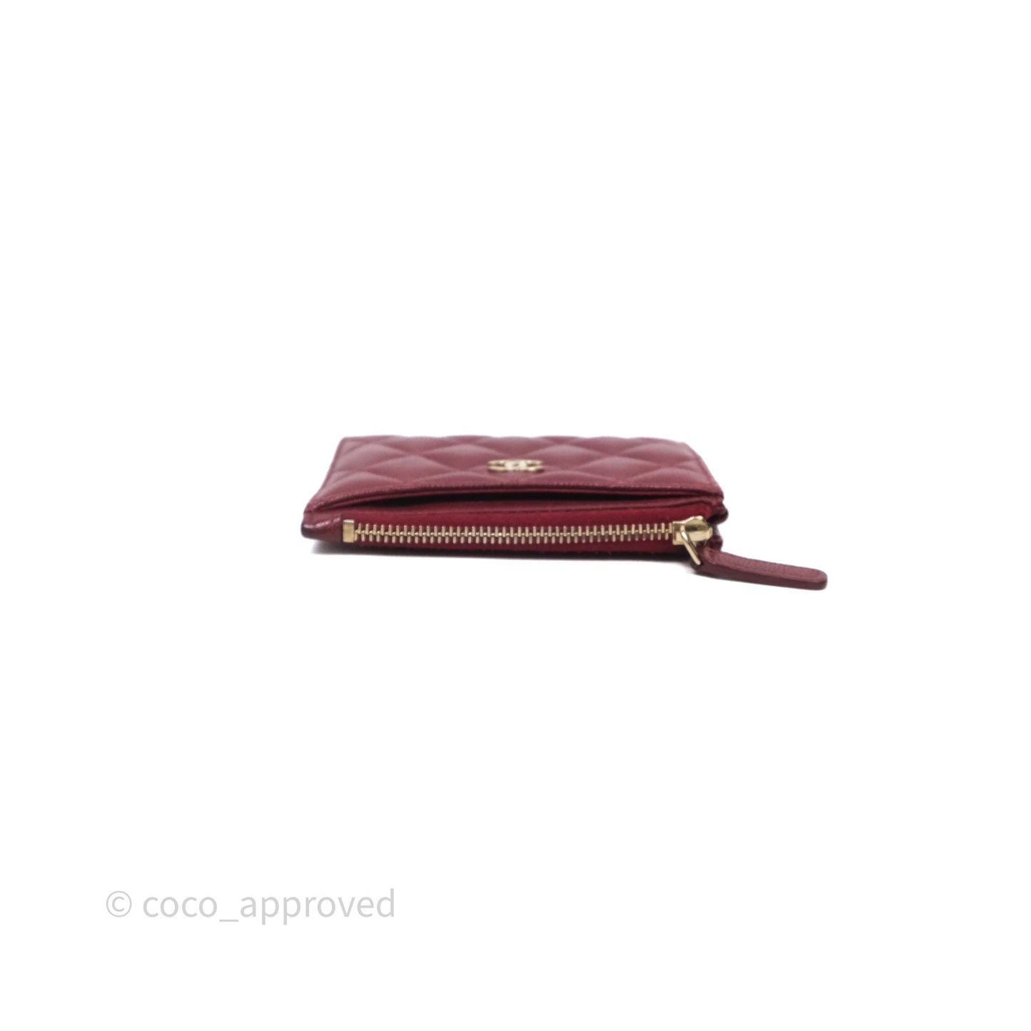 Chanel Classic Caviar Zipped Card Holder Burgundy Gold Hardware