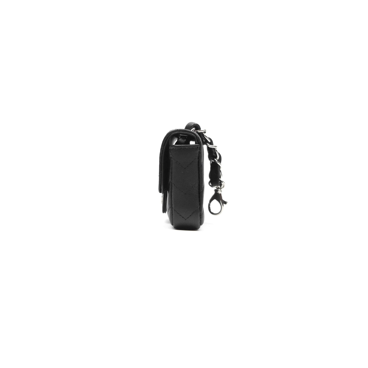 Chanel Mini Card Holder Chain Belt Bag Chevron Black Calfskin Silver Hardware