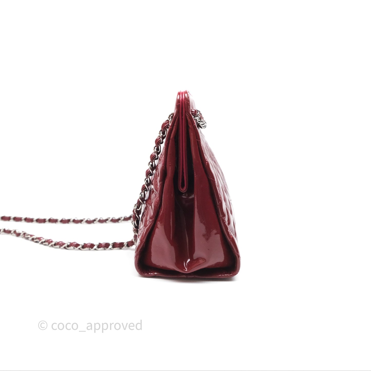 Chanel CC Shopping Tote Bag Red Patent Silver Hardware